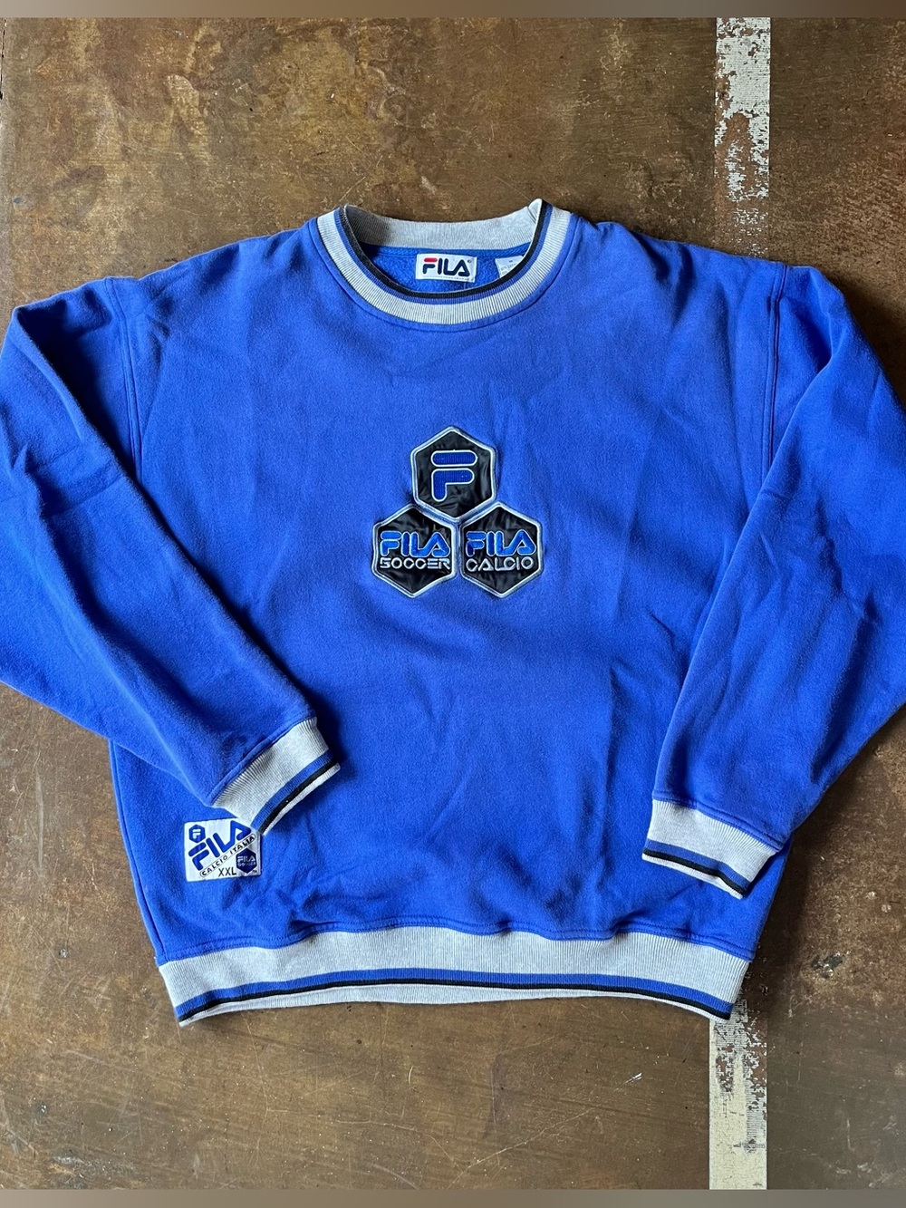 Vintage 90s Fila Soccer Calcio Blue Embroidered Fleece Crewneck World Cup Italia